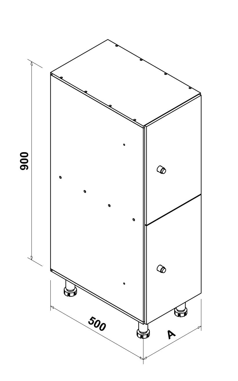 Esquema perspectiva isométrica taquilla 2 módulos