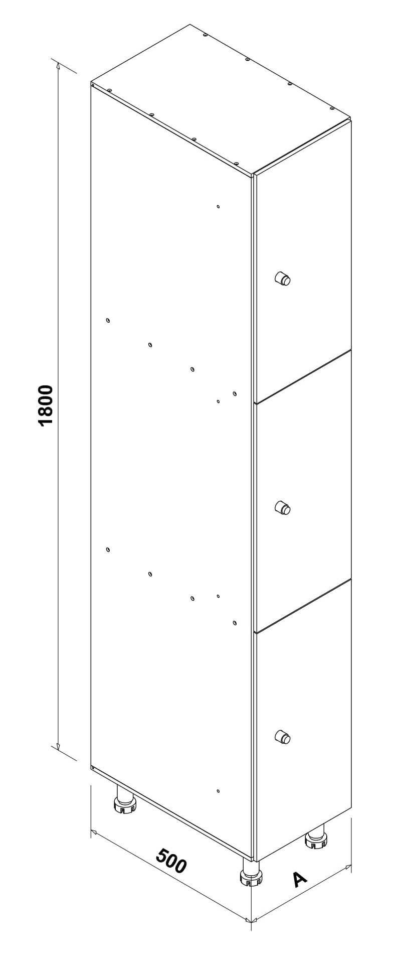 Esquema perspectiva isomètrica taquilla 3 mòduls